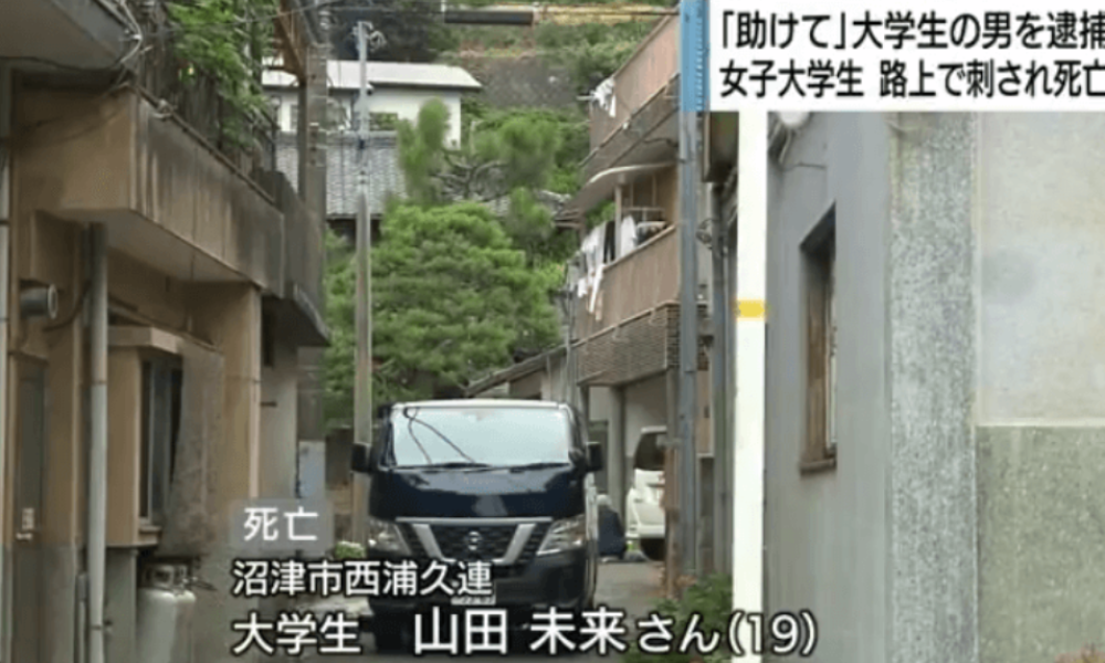静岡県沼津市にある路上で女子大生が20歳の男に刃物で刺されて死亡