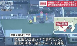 静岡県牧之原市にある幼稚園バスに乗っていた3歳の女児が車内に取り残され死亡